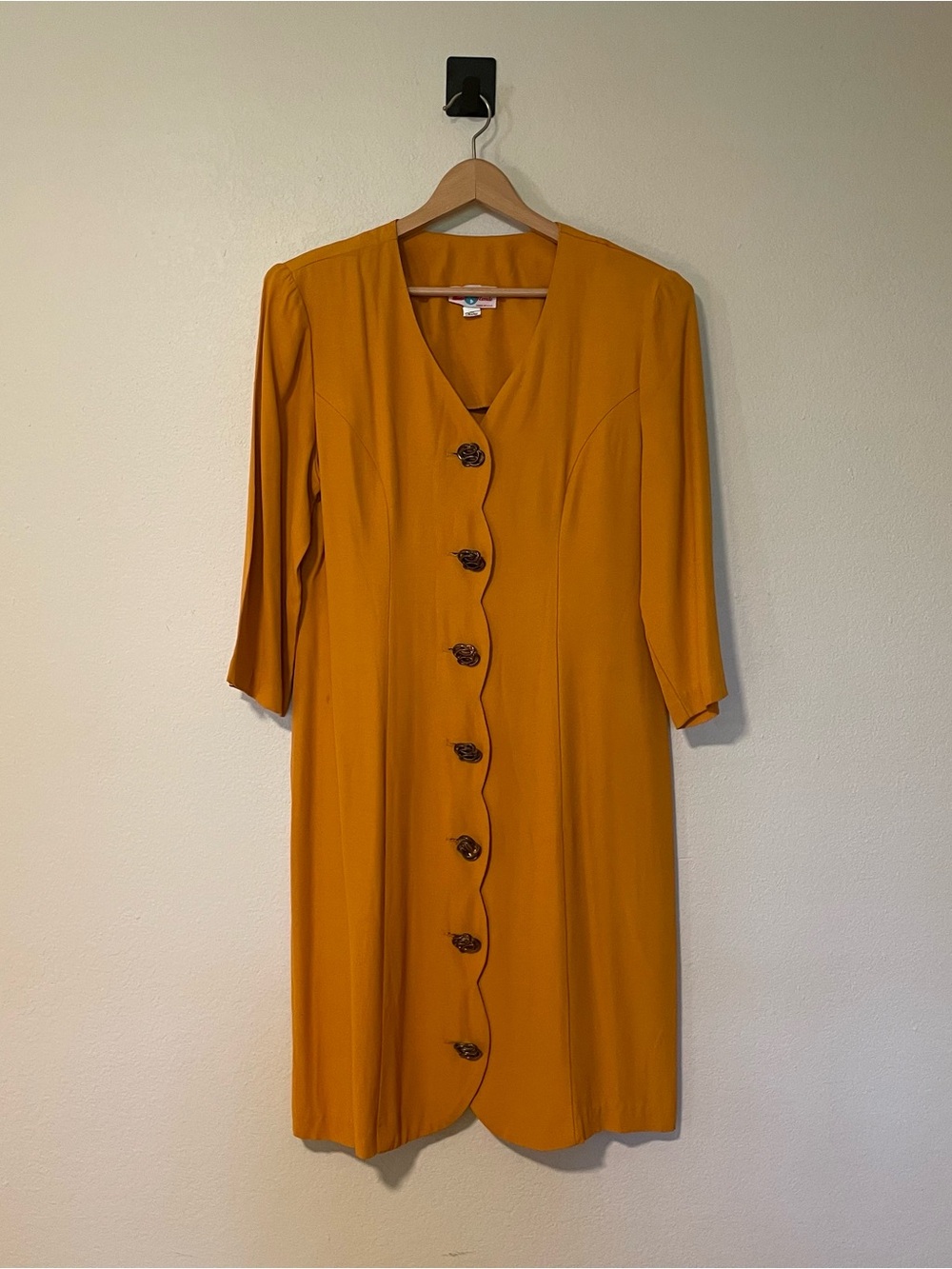 Women's Vintage Mustard Dress with Decorative Button Front